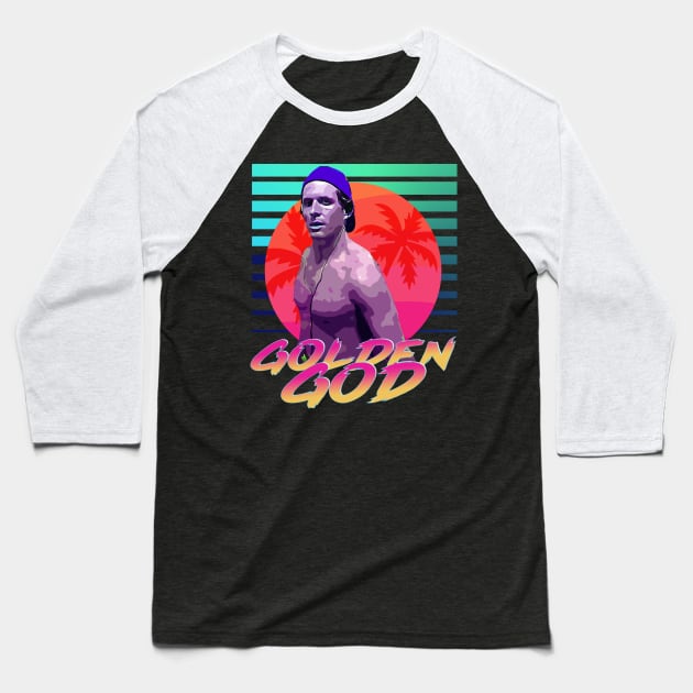 Golden God Neon Retro Baseball T-Shirt by Tv Moments